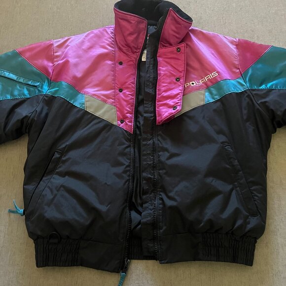 Vintage Polaris Snowmobile Indy Racing Thermoloft Jacket Adult Large Black USA - Picture 1 of 15